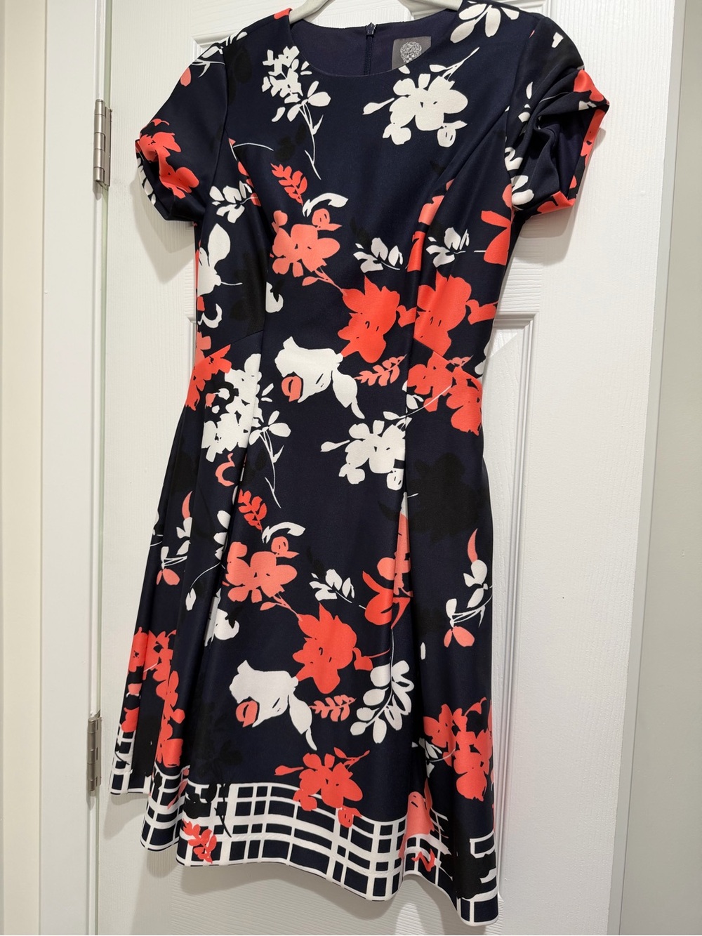 Vince Camuto Navy Dress with Coral Accent